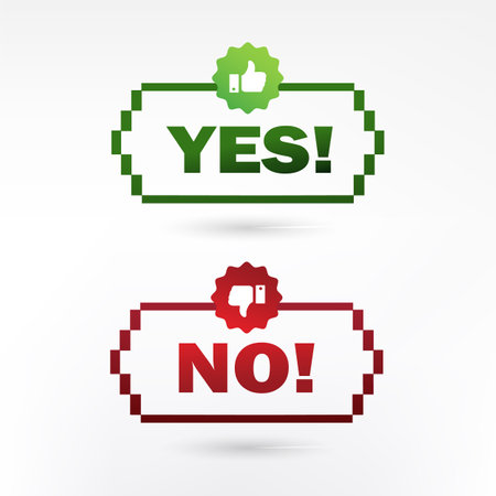 Yes and no buttons with thumb up and dislike signs. Vector illustration.のイラスト素材