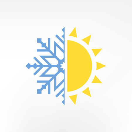 Sun and snowflake icon. Weather forecast symbol. Vector illustration.のイラスト素材