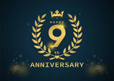 Anniversary laurel wreath with number 9. Vector illustration.のイラスト素材