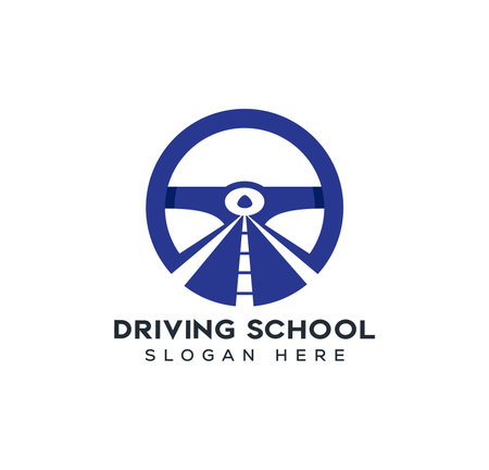 Driving school logo design. Car wheel and road vector logo design.のイラスト素材