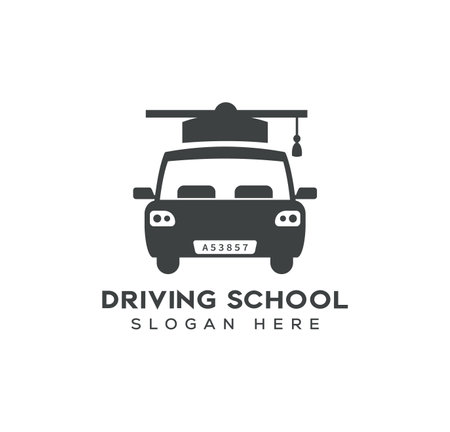Driving school logo design template. Vector illustration, flat design.のイラスト素材