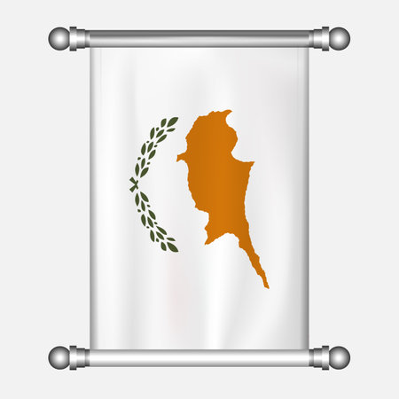 Flag of Cyprus. Realistic waving flag of Cyprus on the curtain. Vector illustration.のイラスト素材