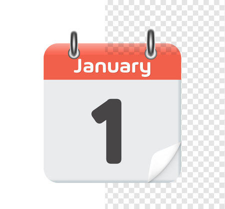 January 1. Calendar icon on transparent background. Vector Illustration.のイラスト素材