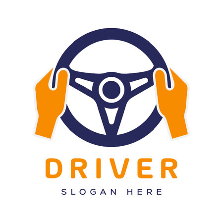 Driving logo. Steering wheel and hands. Vector illustration.のイラスト素材