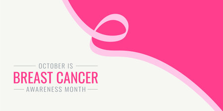 Breast cancer awareness month banner template with pink ribbon on white background.のイラスト素材