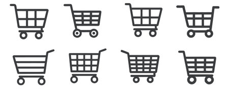 Shopping cart icons set. Outline illustration of shopping cart vector icons for web designのイラスト素材