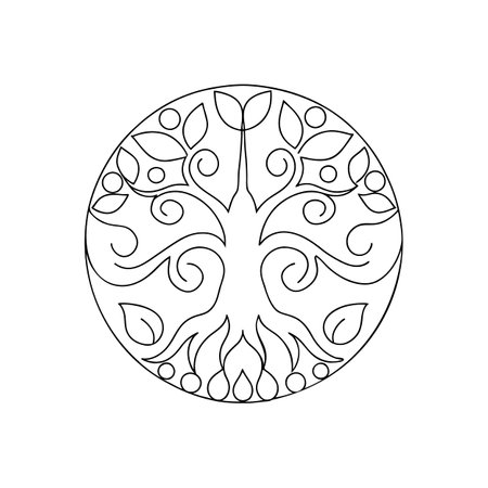 Black and white vector illustration of a tree in the form of a circle.のイラスト素材