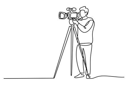 continuous line drawing of a cameraman with a camera. Vector illustration