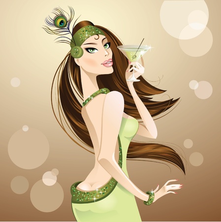 beautiful girl with a glass of whiskey and olivesのイラスト素材