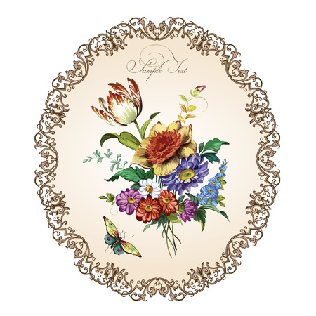 Vintage postcard with beautiful flowersのイラスト素材