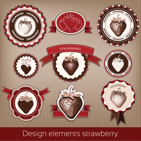 Strawberry  Stickers, icons, stamps  vectorのイラスト素材