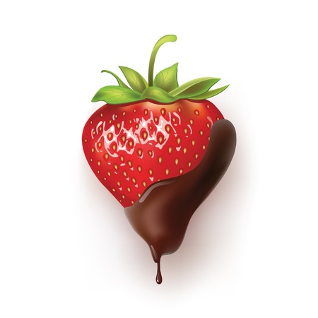 beautiful strawberries in dark chocolate illustration of a realisticのイラスト素材