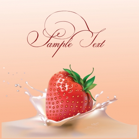 milk and strawberries  realistic vector illustrationのイラスト素材