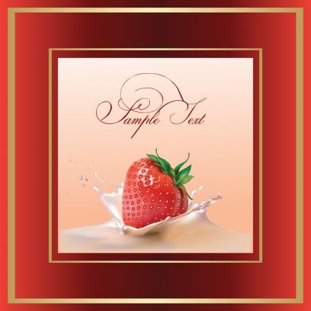 milk and strawberries  realistic vector illustrationのイラスト素材