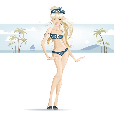 beautiful girl in a bikini on the beachのイラスト素材