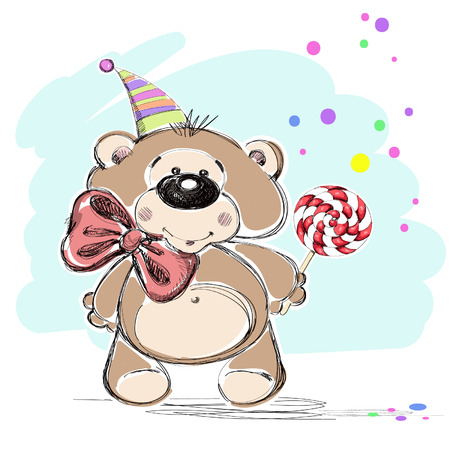 Nice little bear and candy  Vector illustration  のイラスト素材