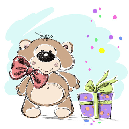 Nice little bear cub and a gift  Vector illustration  のイラスト素材