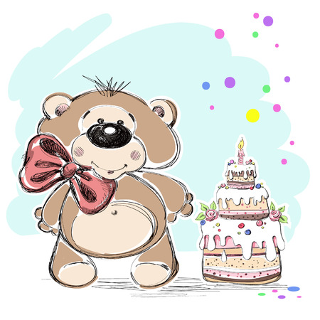 Nice little bear and cake  Vector illustration  のイラスト素材