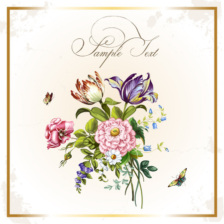 Vintage postcard with beautiful flowersのイラスト素材