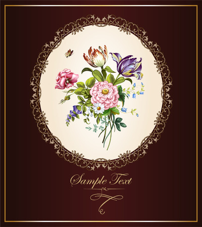 Vintage postcard with beautiful flowersのイラスト素材