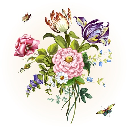 Vintage postcard with beautiful flowers.Vector illustration.のイラスト素材