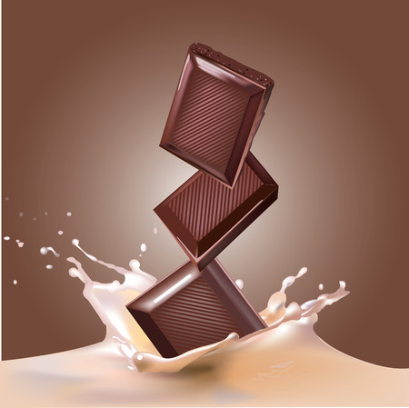 Chocolate drops into the milk. Vector realistic illustration.のイラスト素材