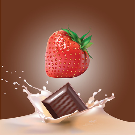 Beautiful strawberries, chocolate and milk. Beautiful raspberry drops in milk.のイラスト素材