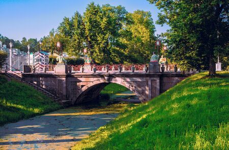 The Large Chinese bridge in the Alexander Park, Tsarskoe Selo, Pushkin, Russiaのeditorial素材