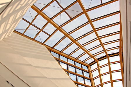 Transparent large windows in the buildingの写真素材