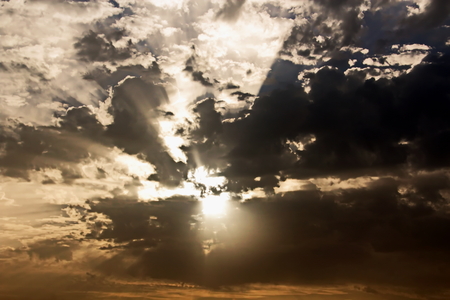 Sunset in the Pacific Ocean. Different types of sunset from the side of the ship while driving and anchoring at the port. Riot of colors of the ocean, clouds and sun.の写真素材