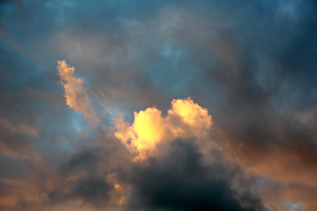 Sunset in the Pacific Ocean. Different types of sunset from the side of the ship while driving and anchoring at the port. Riot of colors of the ocean, clouds and sun.の写真素材