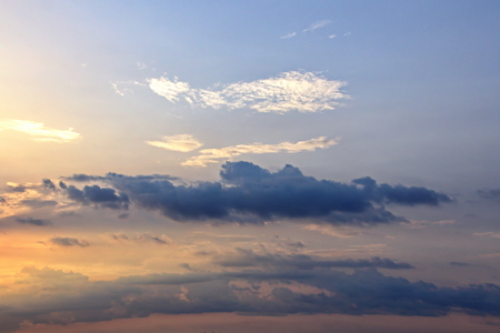 Sunset in the Pacific Ocean. Different types of sunset from the side of the ship while driving and anchoring at the port. Riot of colors of the ocean, clouds and sun.の写真素材