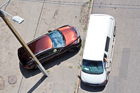 Cars and their various parts on the streets of Odessa, Ukraine.の写真素材