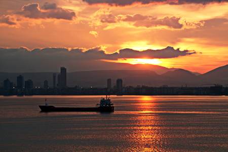 Views of the coast and cities of Turkey inthe sunset.の写真素材