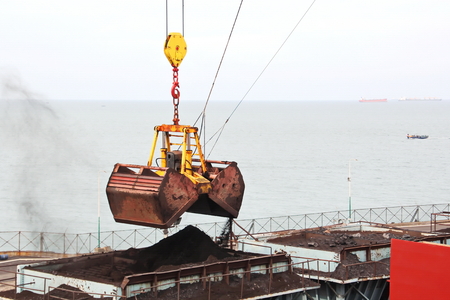 Cargo terminal for discharging coal cargo from vessel. Port of Tuticorin, India.の写真素材