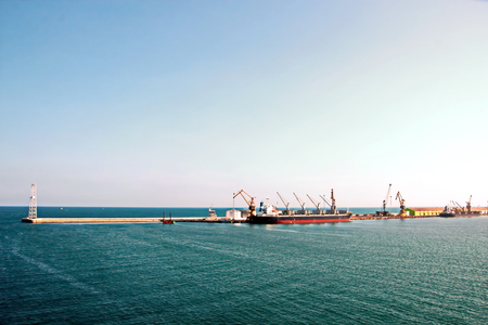Landscape of the coastline and waters of the port of Tuticorin, India.の写真素材