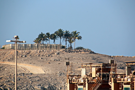 Type of port berths with moored vessels. Port of Salalah, Oman.の写真素材