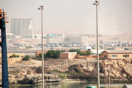 Type of port berths with moored vessels. Port of Salalah, Oman.の写真素材