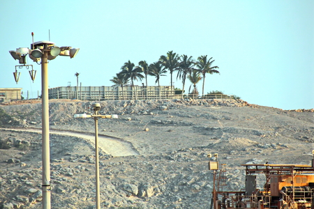Type of port berths with moored vessels. Port of Salalah, Oman.の写真素材