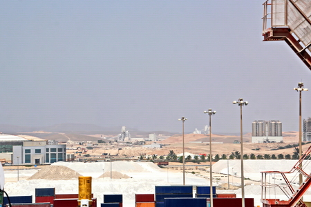 Type of port berths with moored vessels. Port of Salalah, Oman.の写真素材