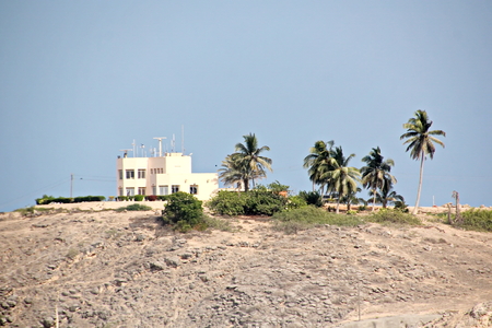Type of port berths with moored vessels. Port of Salalah, Oman.の写真素材