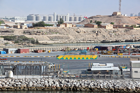 Type of port berths with moored vessels. Port of Salalah, Oman.の写真素材