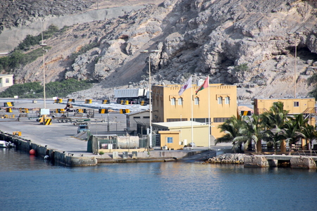 Type of port berths with moored vessels. Port of Salalah, Oman.の写真素材
