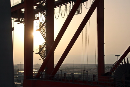 Container Terminal and vessels moored. Salalah Port, Oman.