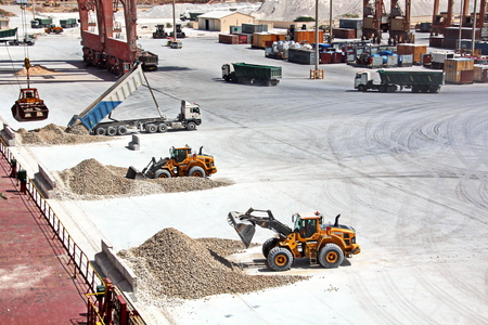 Cargo terminal for loading gypsym cargo. Port of Salalah, Oman, Indian Ocean.