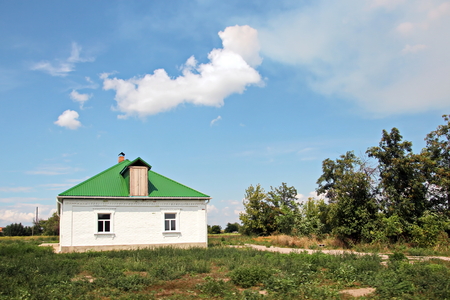 Landscape views of nature, fields, villages, Ukraine. View from the car window when driving.の写真素材