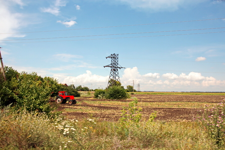 Landscape views of nature, fields, villages, Ukraine. View from the car window when driving.の写真素材