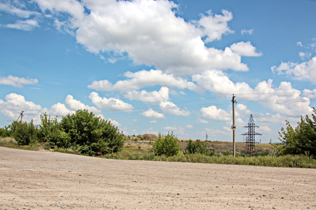 Landscape views of nature, fields, villages, Ukraine. View from the car window when driving.の写真素材