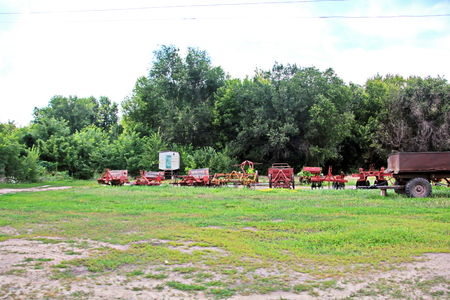 Landscape views of nature, fields, villages, Ukraine. View from the car window when driving.の写真素材