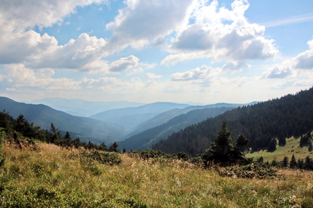 Landscape view of the Carpathian Mountains, Ukraine.の写真素材